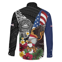 United States and American Samoa Family Matching Long Sleeve Bodycon Dress and Hawaiian Shirt USA Flag Eagle With Seal Tropical Flowers LT14 - Polynesian Pride