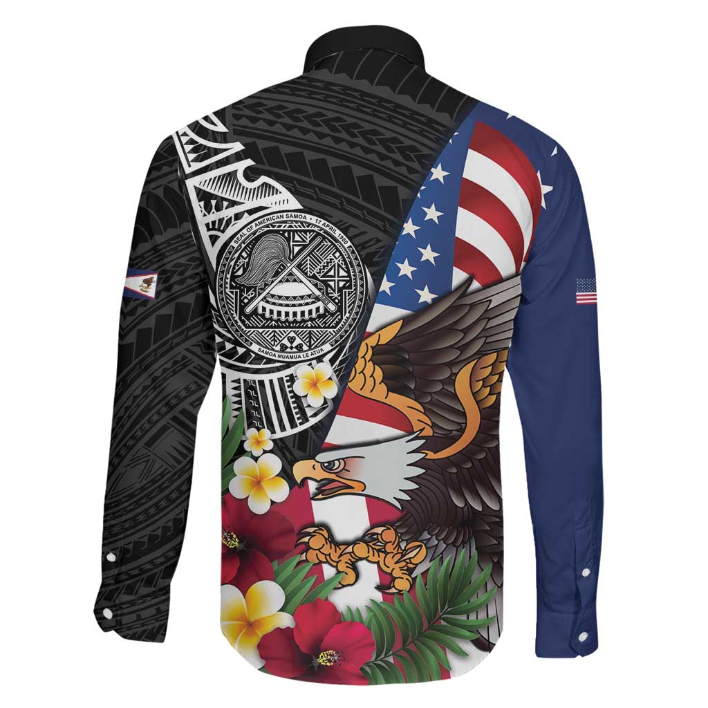 United States and American Samoa Family Matching Off Shoulder Short Dress and Hawaiian Shirt USA Flag Eagle With Seal Tropical Flowers LT14 - Polynesian Pride