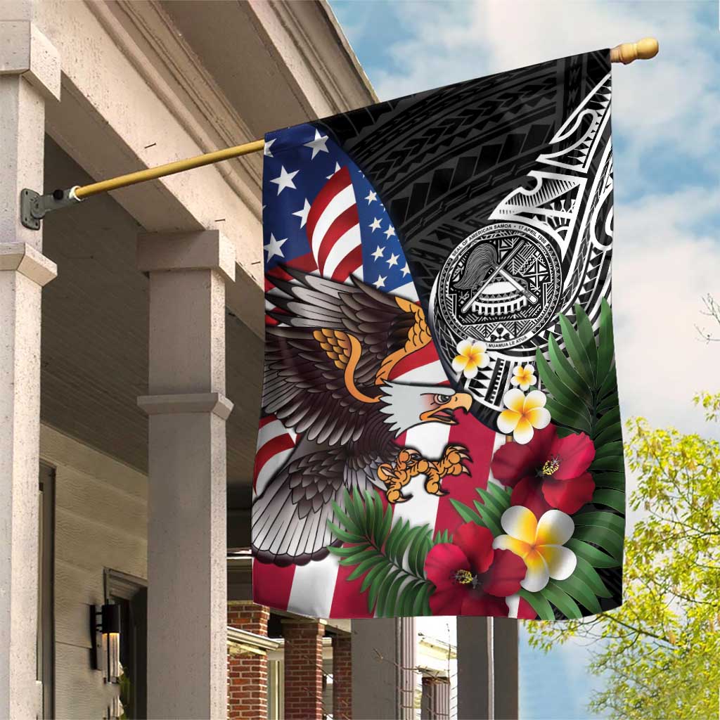 United States and American Samoa Garden Flag USA Flag Eagle With Seal Tropical Flowers