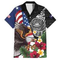 United States and American Samoa Hawaiian Shirt USA Flag Eagle With Seal Tropical Flowers