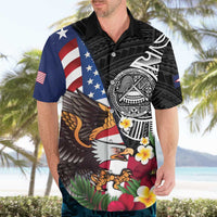 United States and American Samoa Hawaiian Shirt USA Flag Eagle With Seal Tropical Flowers