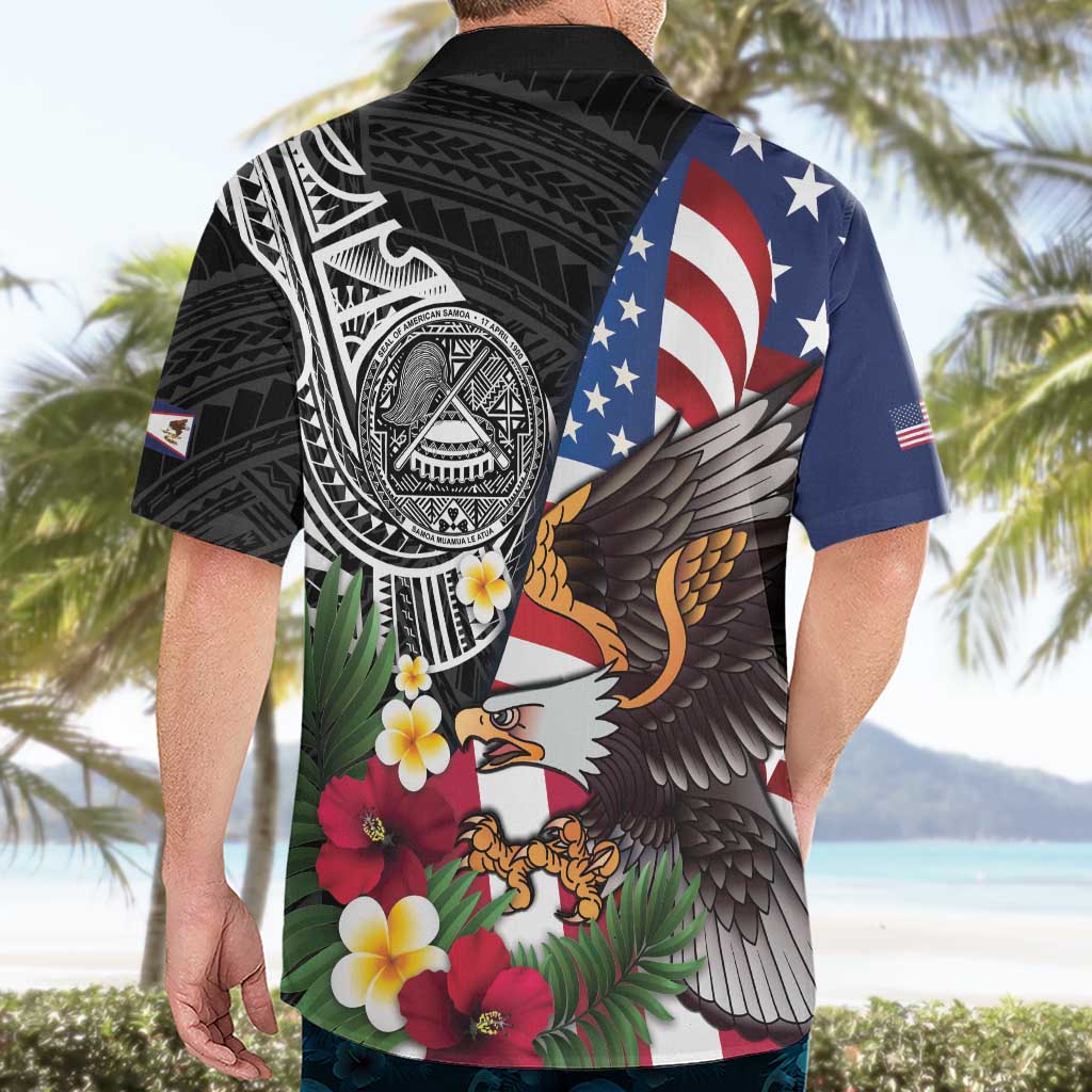 United States and American Samoa Hawaiian Shirt USA Flag Eagle With Seal Tropical Flowers
