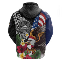 United States and American Samoa Hoodie USA Flag Eagle With Seal Tropical Flowers LT14 - Polynesian Pride