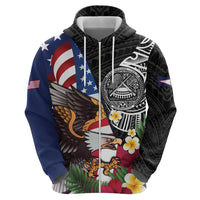 United States and American Samoa Hoodie USA Flag Eagle With Seal Tropical Flowers LT14 - Polynesian Pride