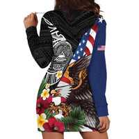 United States and American Samoa Hoodie Dress USA Flag Eagle With Seal Tropical Flowers LT14 - Polynesian Pride