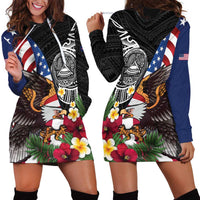 United States and American Samoa Hoodie Dress USA Flag Eagle With Seal Tropical Flowers LT14 - Polynesian Pride