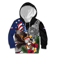 United States and American Samoa Kid Hoodie USA Flag Eagle With Seal Tropical Flowers LT14 Hoodie Black - Polynesian Pride