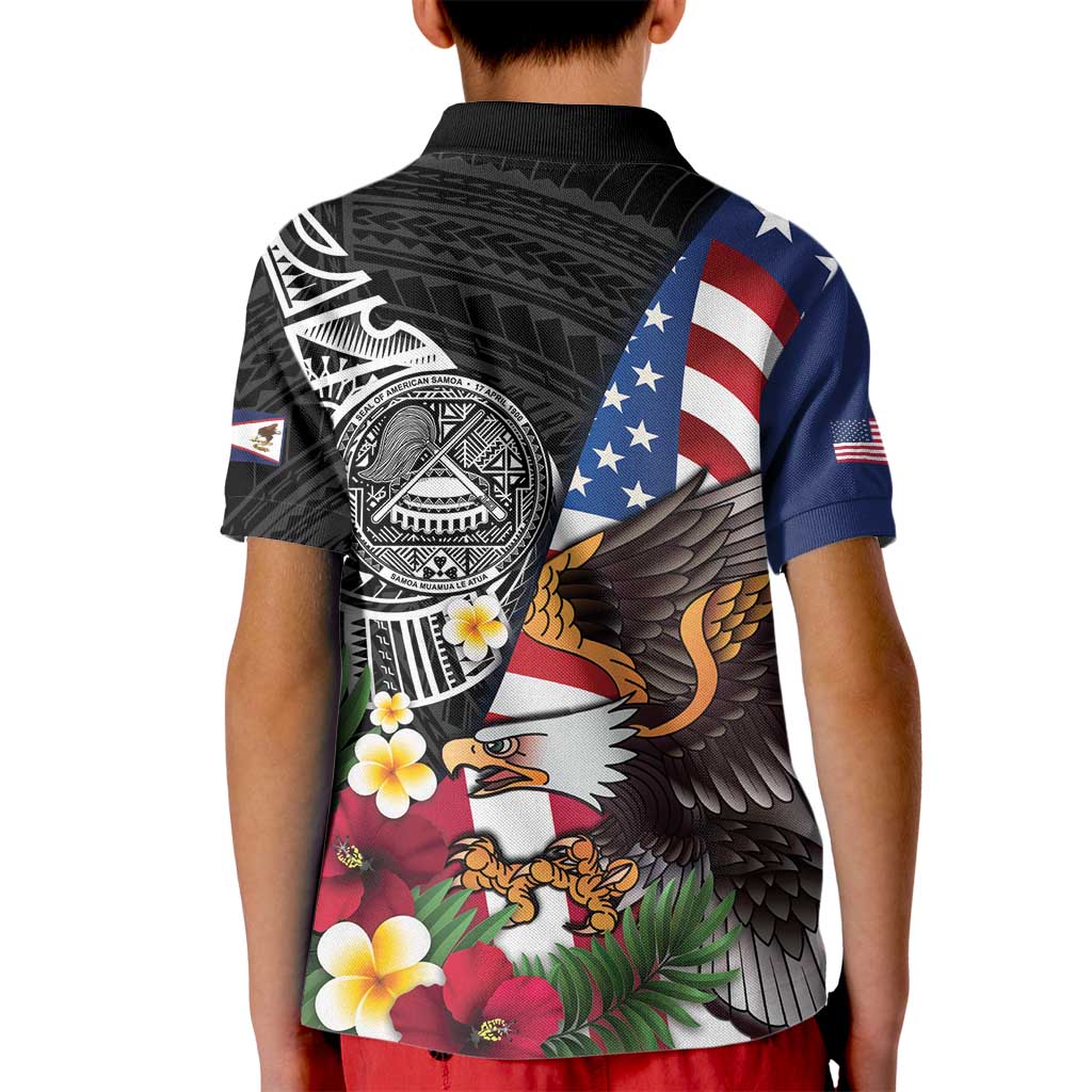 United States and American Samoa Kid Polo Shirt USA Flag Eagle With Seal Tropical Flowers LT14 - Polynesian Pride