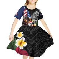 United States and American Samoa Kid Short Sleeve Dress USA Flag Eagle With Seal Tropical Flowers LT14 - Polynesian Pride