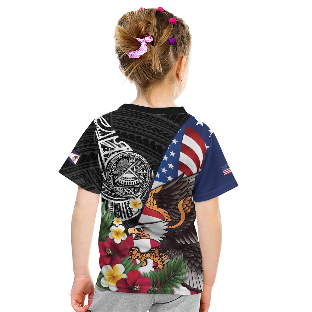 United States and American Samoa Kid T Shirt USA Flag Eagle With Seal Tropical Flowers LT14 - Polynesian Pride