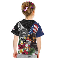 United States and American Samoa Kid T Shirt USA Flag Eagle With Seal Tropical Flowers LT14 - Polynesian Pride