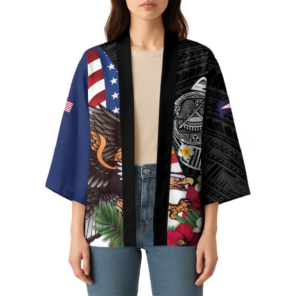 United States and American Samoa Kimono USA Flag Eagle With Seal Tropical Flowers