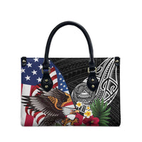 United States and American Samoa Leather Bag USA Flag Eagle With Seal Tropical Flowers LT14 - Polynesian Pride