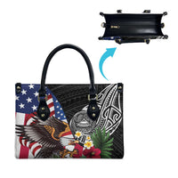 United States and American Samoa Leather Bag USA Flag Eagle With Seal Tropical Flowers LT14 - Polynesian Pride