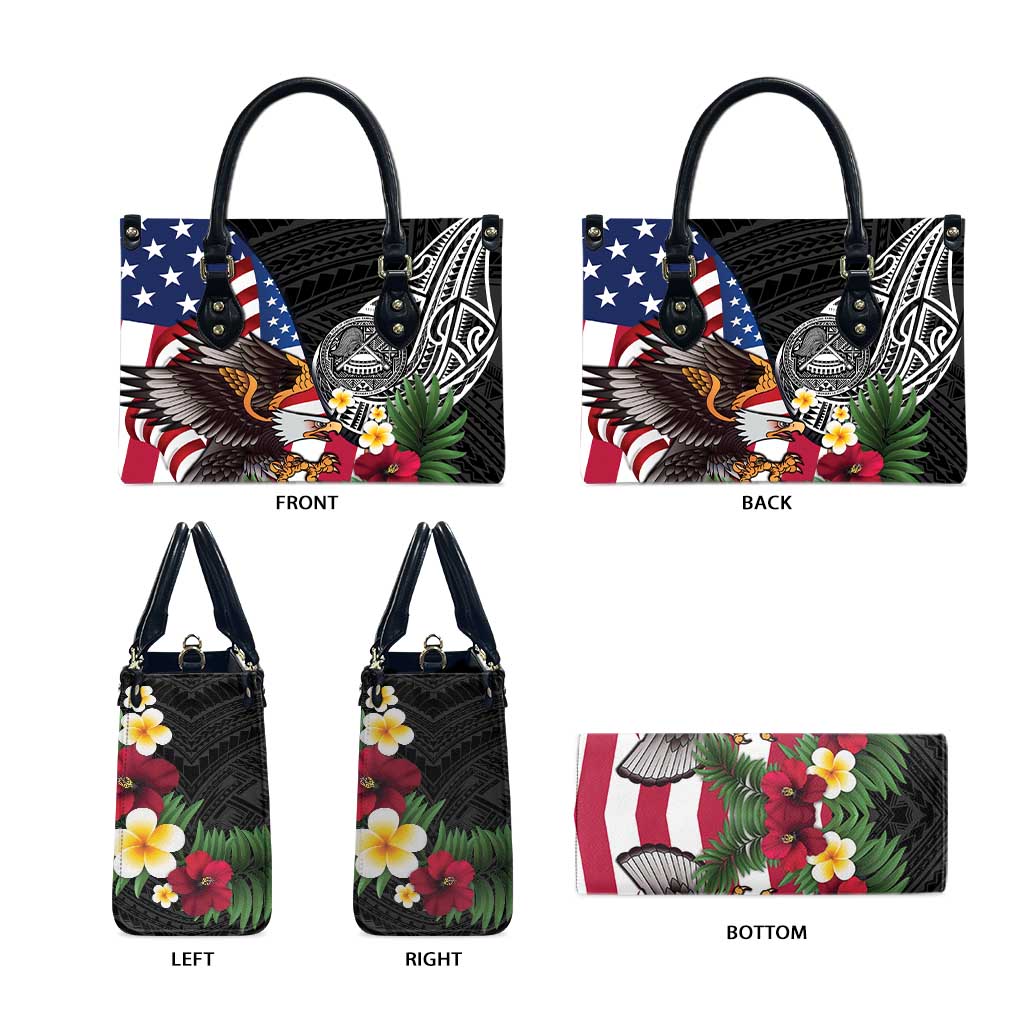 United States and American Samoa Leather Bag USA Flag Eagle With Seal Tropical Flowers LT14 - Polynesian Pride