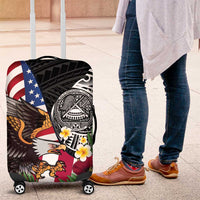 United States and American Samoa Luggage Cover USA Flag Eagle With Seal Tropical Flowers LT14 Black - Polynesian Pride