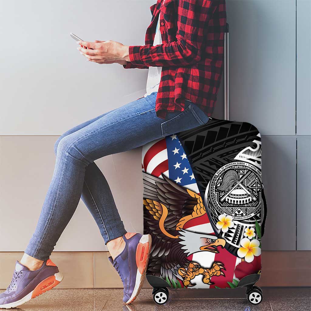 United States and American Samoa Luggage Cover USA Flag Eagle With Seal Tropical Flowers LT14 - Polynesian Pride
