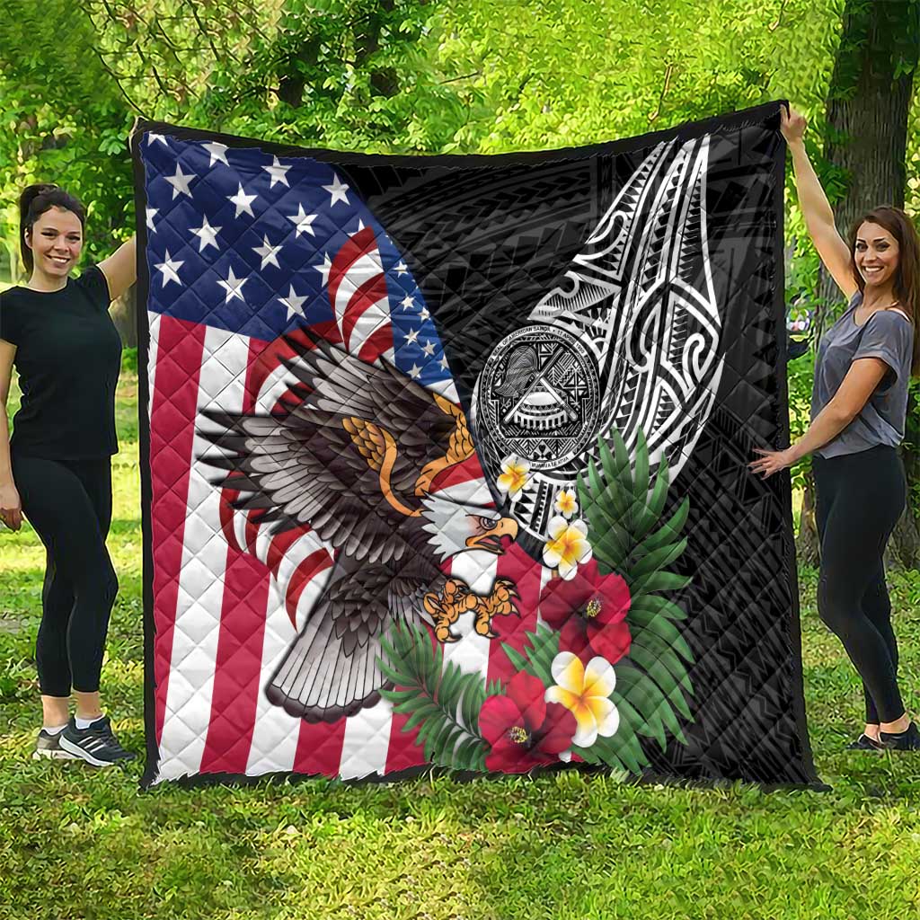 United States and American Samoa Quilt USA Flag Eagle With Seal Tropical Flowers LT14 - Polynesian Pride
