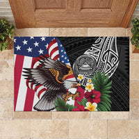 United States and American Samoa Rubber Doormat USA Flag Eagle With Seal Tropical Flowers