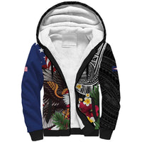 United States and American Samoa Sherpa Hoodie USA Flag Eagle With Seal Tropical Flowers