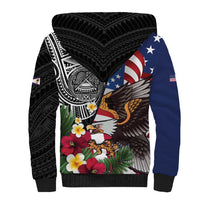 United States and American Samoa Sherpa Hoodie USA Flag Eagle With Seal Tropical Flowers
