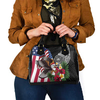 United States and American Samoa Shoulder Handbag USA Flag Eagle With Seal Tropical Flowers