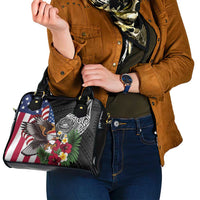 United States and American Samoa Shoulder Handbag USA Flag Eagle With Seal Tropical Flowers