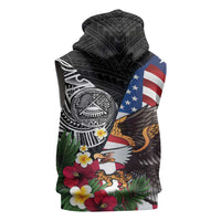 United States and American Samoa Sleeveless Hoodie USA Flag Eagle With Seal Tropical Flowers LT14 - Polynesian Pride