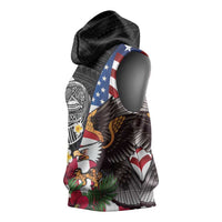 United States and American Samoa Sleeveless Hoodie USA Flag Eagle With Seal Tropical Flowers LT14 - Polynesian Pride
