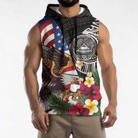 United States and American Samoa Sleeveless Hoodie USA Flag Eagle With Seal Tropical Flowers LT14 - Polynesian Pride