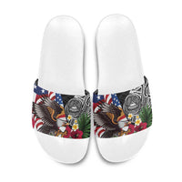 United States and American Samoa Slide Sandals USA Flag Eagle With Seal Tropical Flowers
