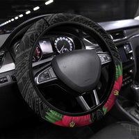 United States and American Samoa Steering Wheel Cover USA Flag Eagle With Seal Tropical Flowers