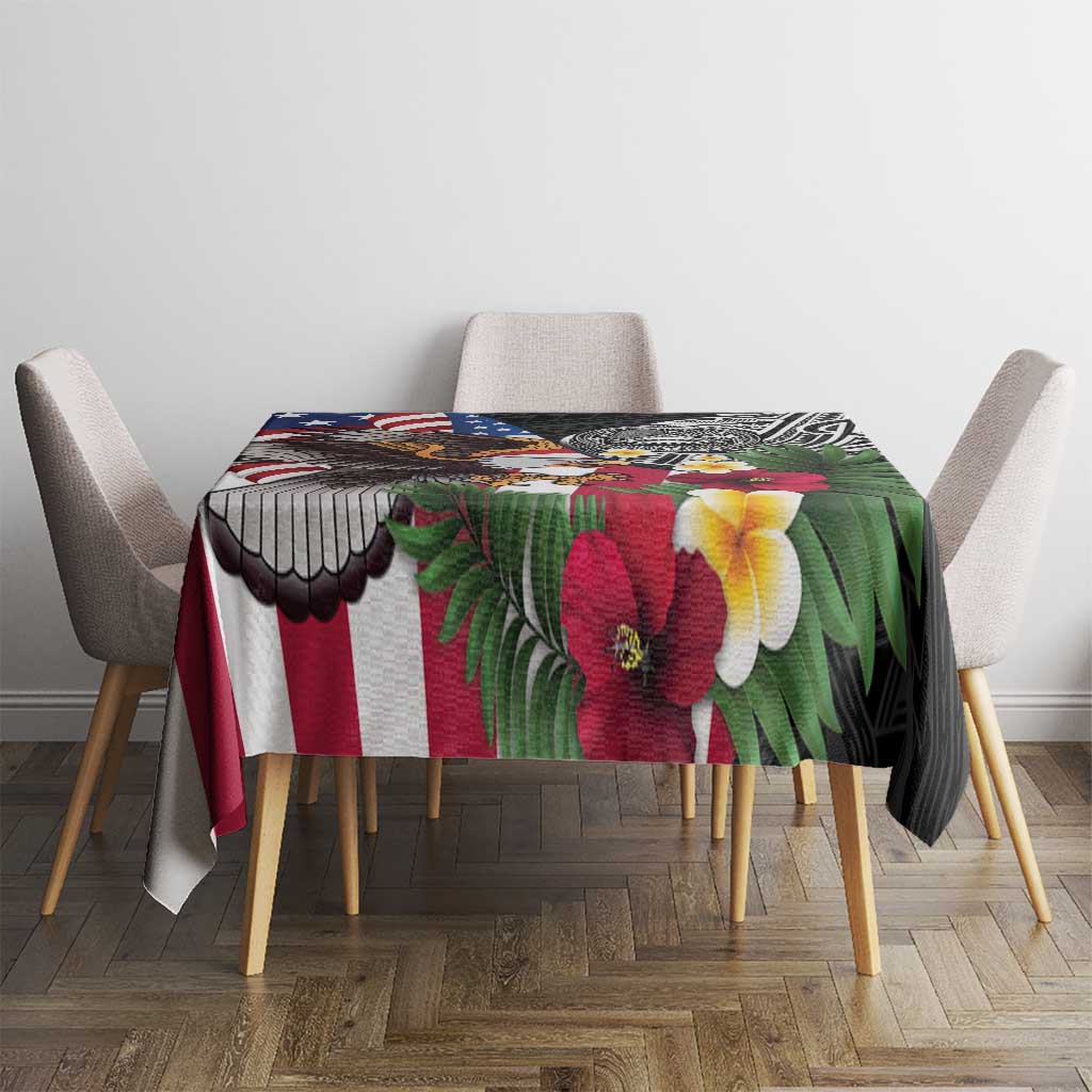 United States and American Samoa Tablecloth USA Flag Eagle With Seal Tropical Flowers