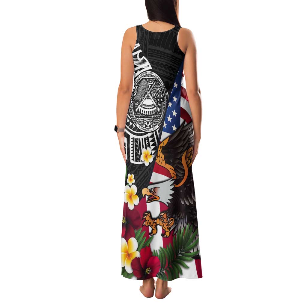 United States and American Samoa Tank Maxi Dress USA Flag Eagle With Seal Tropical Flowers LT14 - Polynesian Pride