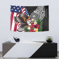 United States and American Samoa Tapestry USA Flag Eagle With Seal Tropical Flowers
