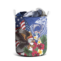 United States and Northern Mariana Islands Laundry Basket USA Flag Eagle CNMI Latte Stone Tropical Flowers LT14 - Polynesian Pride