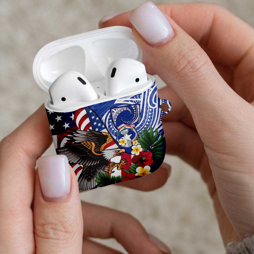 United States and Northern Mariana Islands AirPods Case USA Flag Eagle CNMI Latte Stone Tropical Flowers