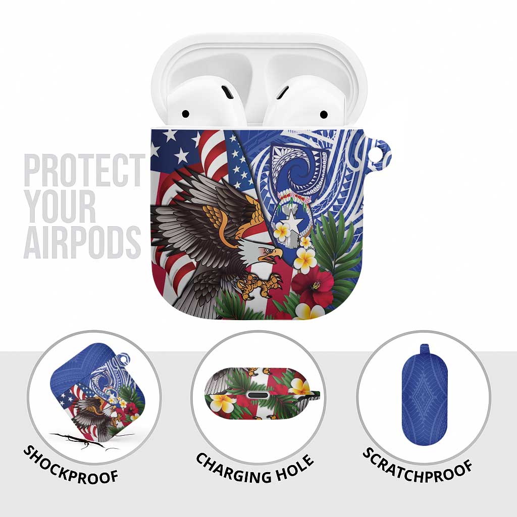 United States and Northern Mariana Islands AirPods Case USA Flag Eagle CNMI Latte Stone Tropical Flowers