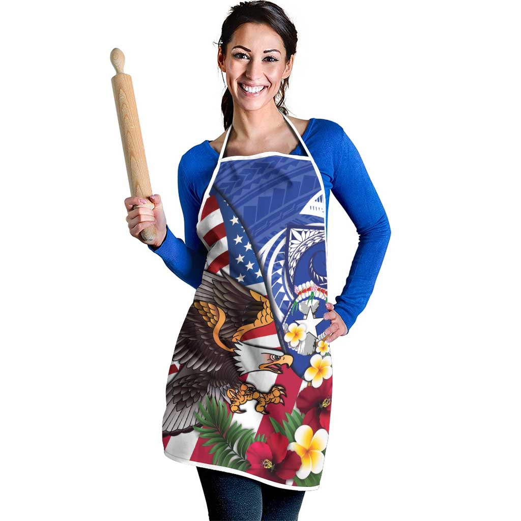 United States and Northern Mariana Islands Apron USA Flag Eagle CNMI Latte Stone Tropical Flowers LT14 - Polynesian Pride