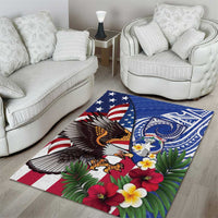 United States and Northern Mariana Islands Area Rug USA Flag Eagle CNMI Latte Stone Tropical Flowers