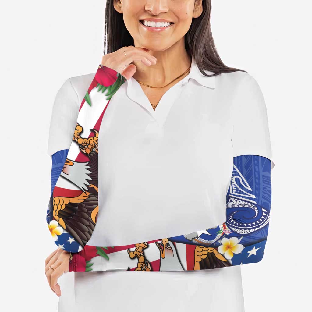 United States and Northern Mariana Islands Arm Sleeves USA Flag Eagle CNMI Latte Stone Tropical Flowers LT14 - Polynesian Pride