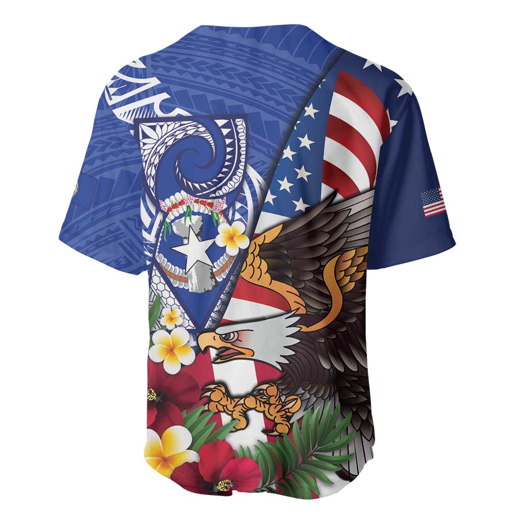 United States and Northern Mariana Islands Baseball Jersey USA Flag Eagle CNMI Latte Stone Tropical Flowers