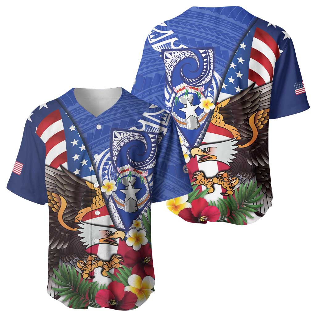United States and Northern Mariana Islands Baseball Jersey USA Flag Eagle CNMI Latte Stone Tropical Flowers