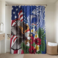 United States and Northern Mariana Islands Bathroom Set USA Flag Eagle CNMI Latte Stone Tropical Flowers LT14 Shower Curtain Only Blue - Polynesian Pride