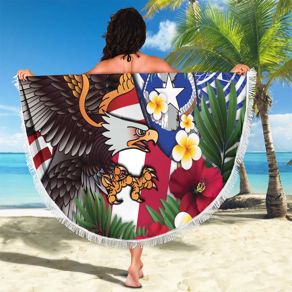 United States and Northern Mariana Islands Beach Blanket USA Flag Eagle CNMI Latte Stone Tropical Flowers