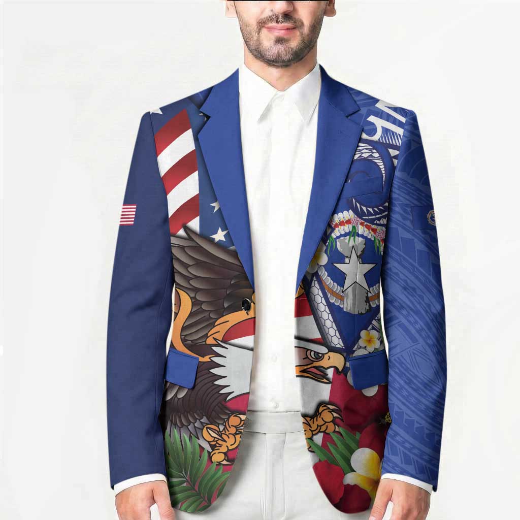 United States and Northern Mariana Islands Blazer USA Flag Eagle CNMI Latte Stone Tropical Flowers LT14 - Polynesian Pride