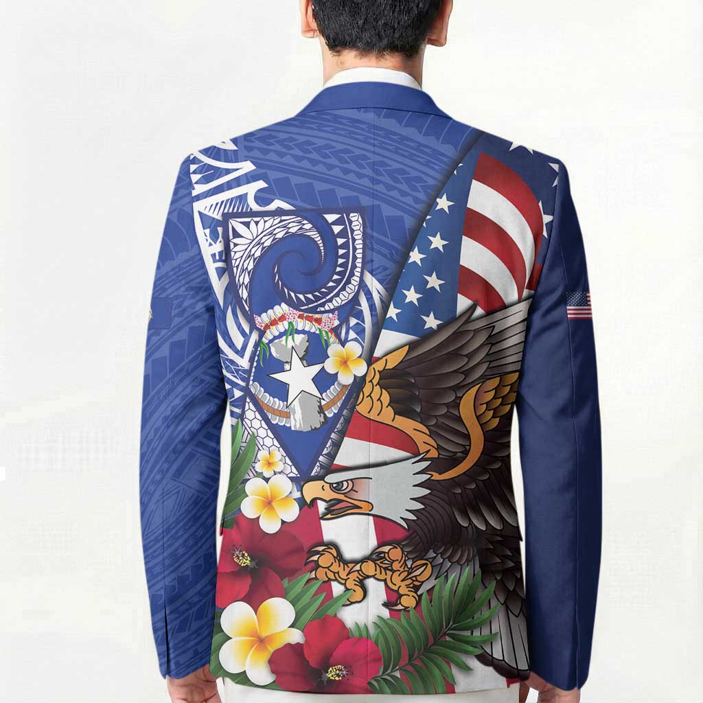 United States and Northern Mariana Islands Blazer USA Flag Eagle CNMI Latte Stone Tropical Flowers LT14 - Polynesian Pride