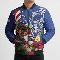 United States and Northern Mariana Islands Bomber Puffer Jacket USA Flag Eagle CNMI Latte Stone Tropical Flowers LT14 - Polynesian Pride