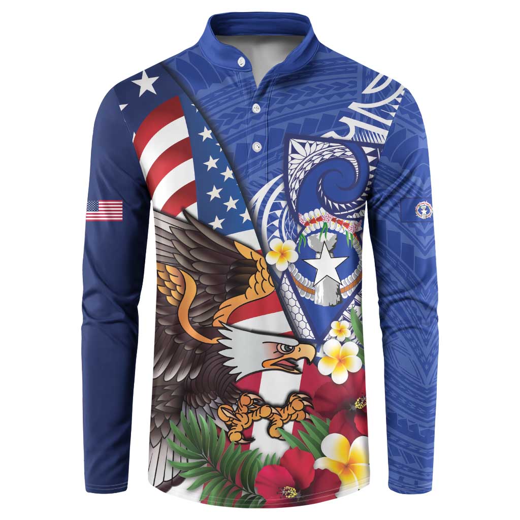 United States and Northern Mariana Islands Button Sweatshirt USA Flag Eagle CNMI Latte Stone Tropical Flowers