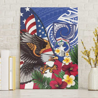 United States and Northern Mariana Islands Canvas Wall Art USA Flag Eagle CNMI Latte Stone Tropical Flowers